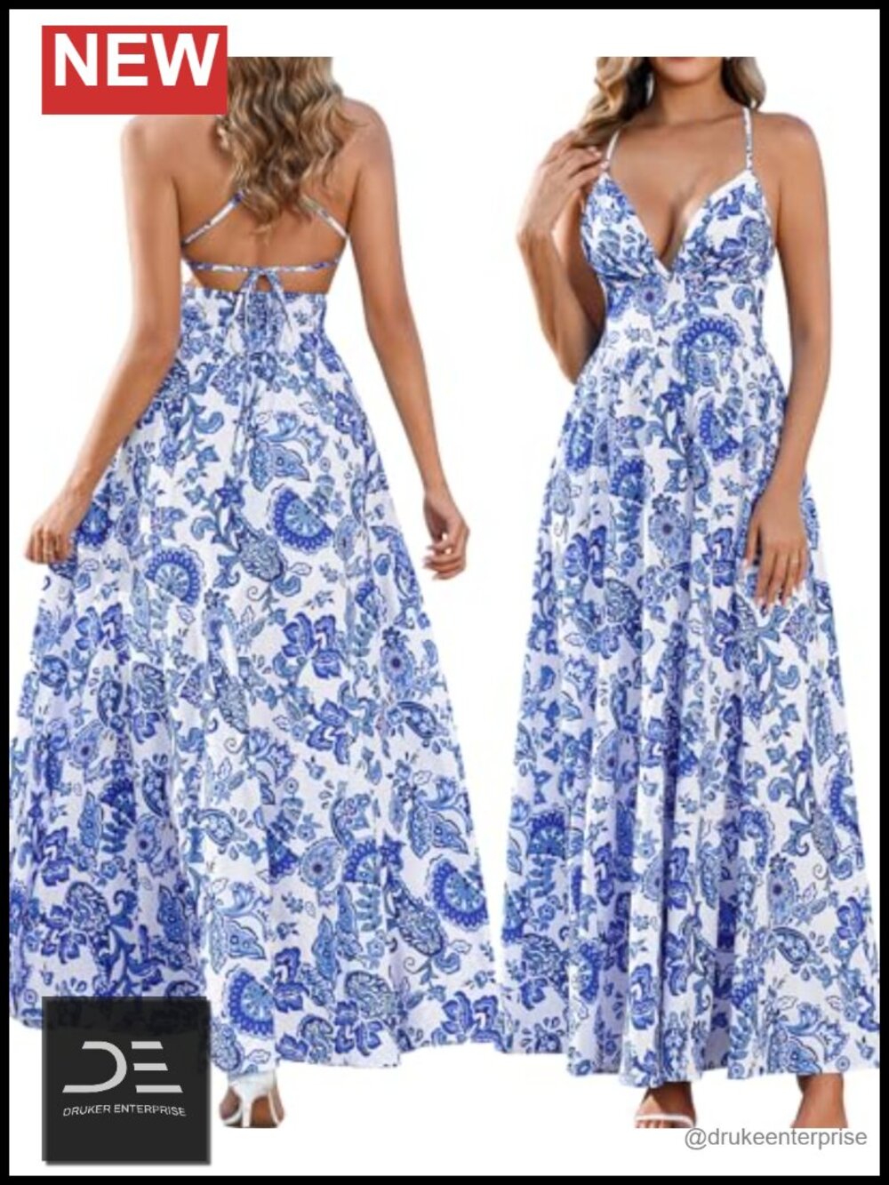Womens Floral Maxi Dress Spaghetti Strap V Neck Backless Summer Wedding Guest